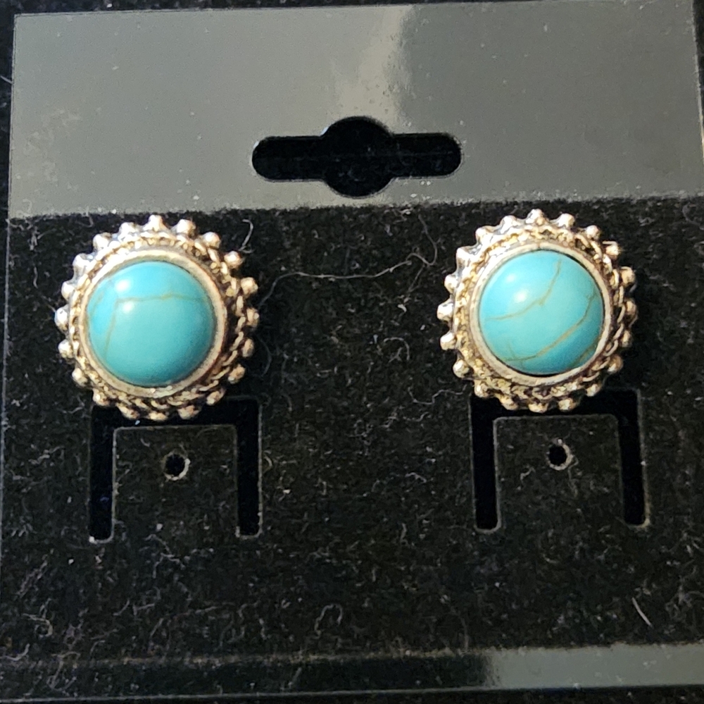 Turquoise Stone Silver Stud Pierced Earrings
